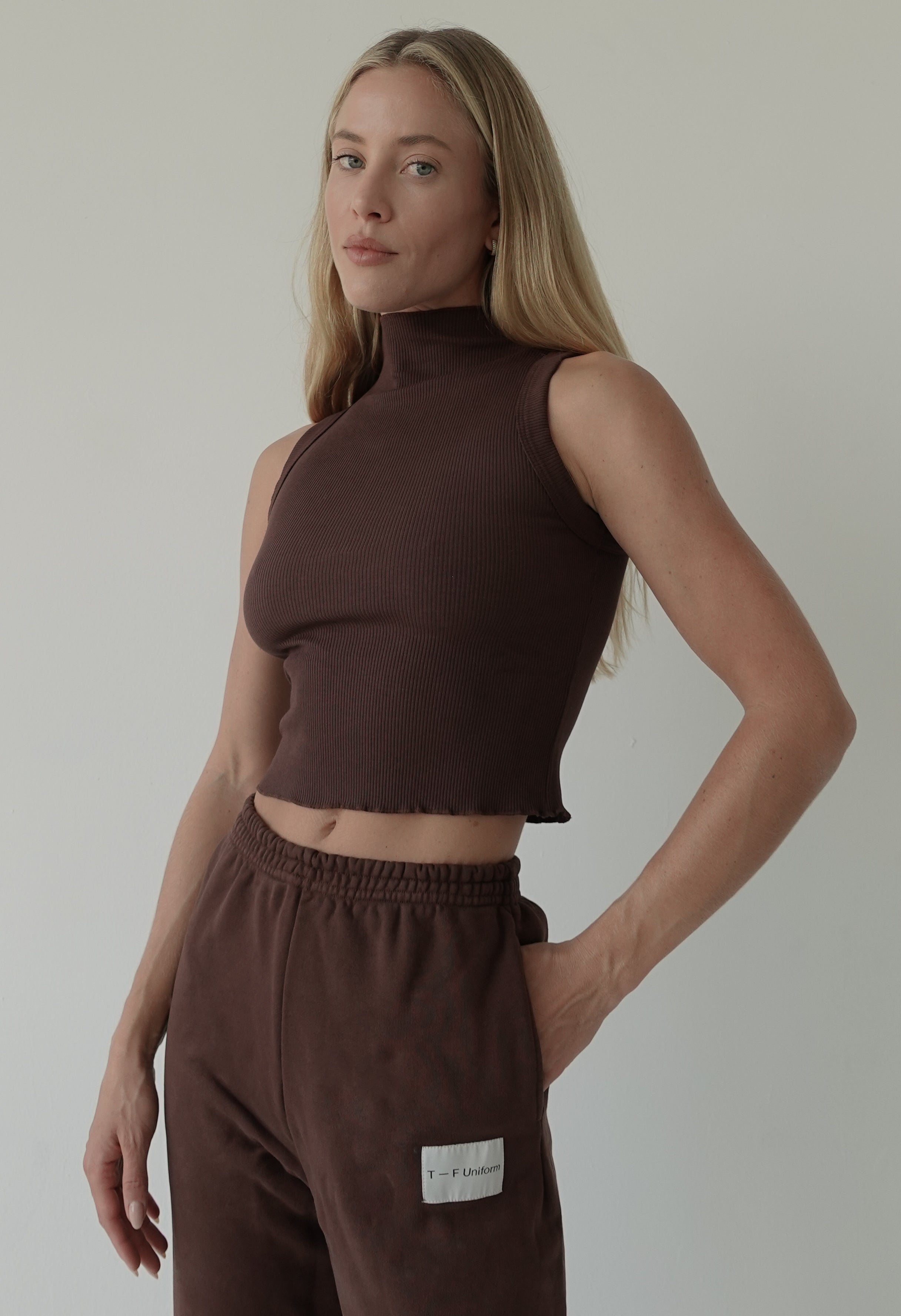 Cold Brew Ribbed Mock Neck Tank